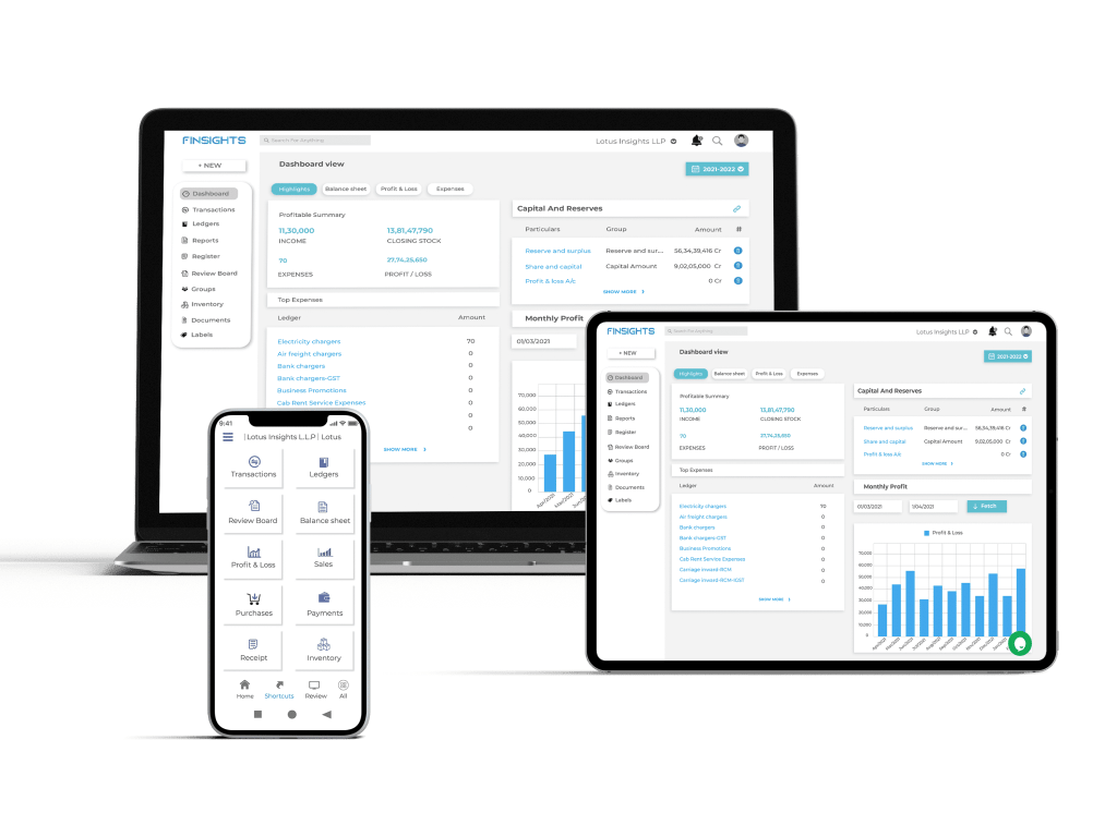 Finsights webapp and mobile app for Tally